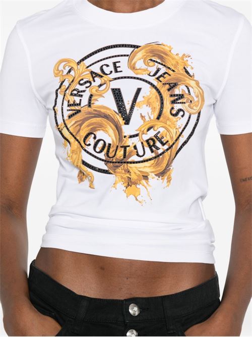 T-shirt donna maniche corte con stampa Versace jeans Couture | 80HAHE01CJ02EG03